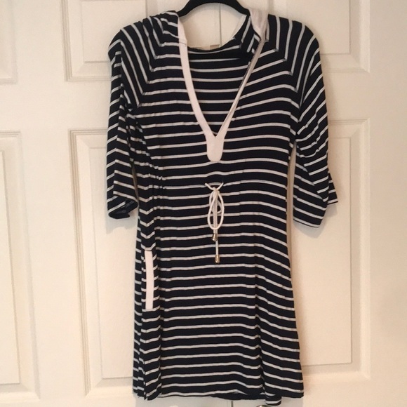 Akini Nautical Navy and White Short Striped Dress - Picture 1 of 4